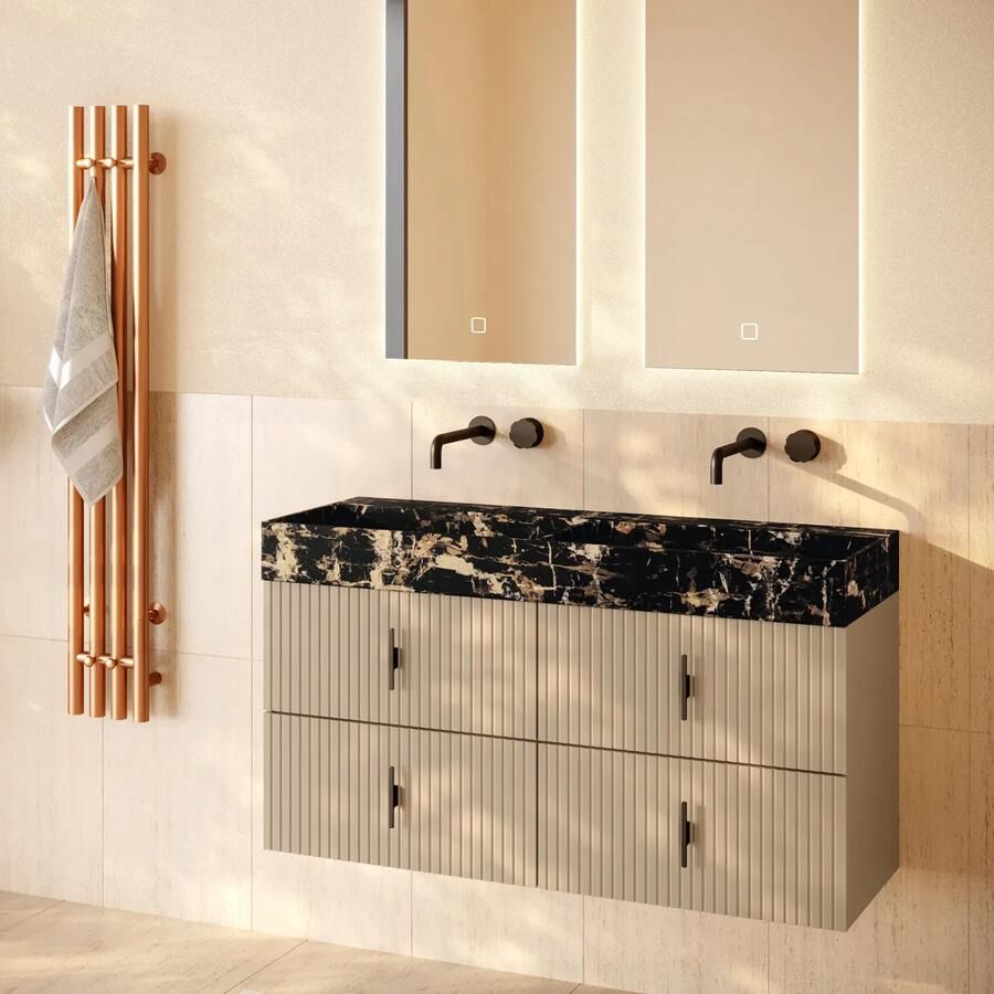 Muebles Murcia badmeubel ribbelfront 120cm macchiato met Portoro Gold wastafel zonder kraangaten