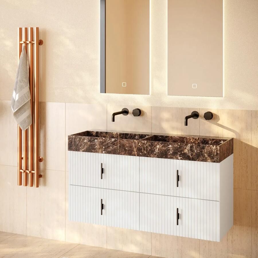 Muebles Murcia badmeubel ribbelfront 120cm wit mat met Dark Emperador wastafel zonder kraangaten