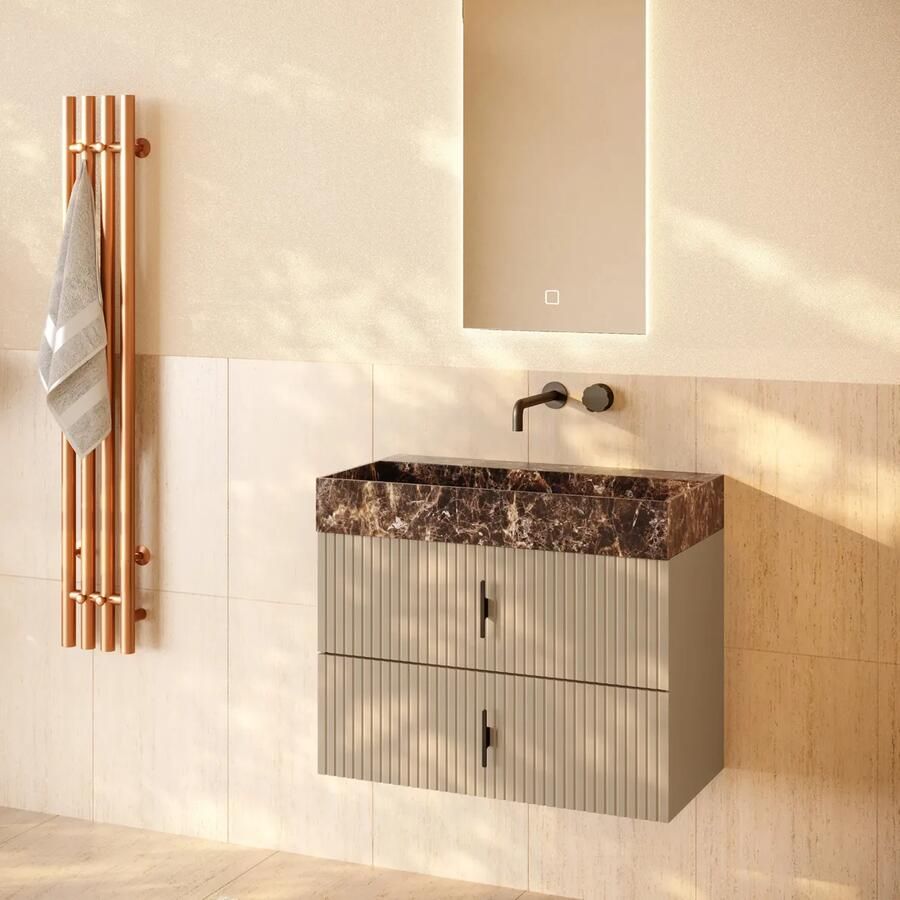 Muebles Murcia badmeubel ribbelfront 80cm macchiato met Dark Emperador wastafel zonder kraangat