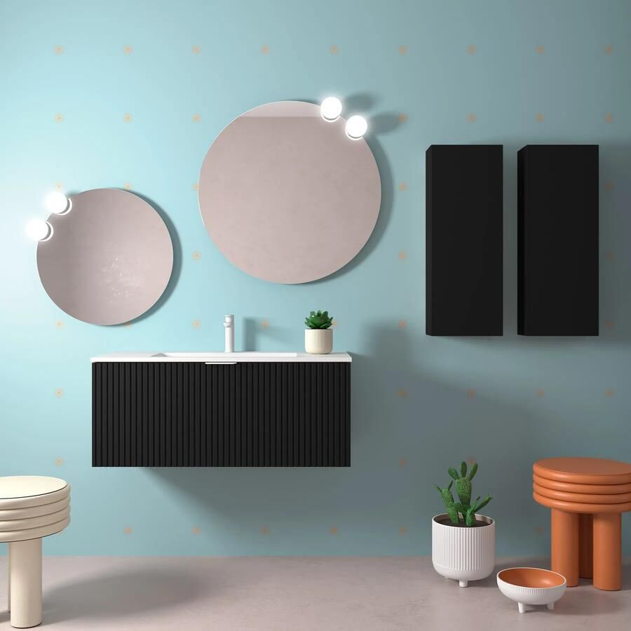 Muebles Raya onderkast ribbelfront 100cm met 1 softclose lade en binnenlade zwart mat