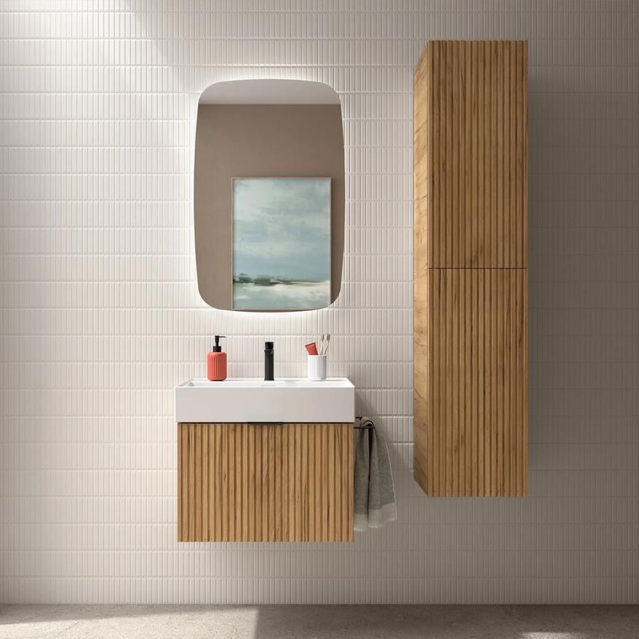 Muebles Raya onderkast ribbelfront 60cm met 1 softclose lade en binnenlade warm eiken