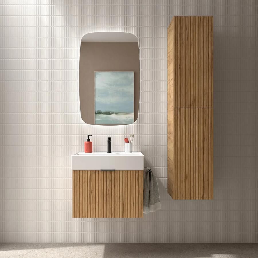 Muebles Raya onderkast ribbelfront 70cm met 1 softclose lade en binnenlade warm eiken