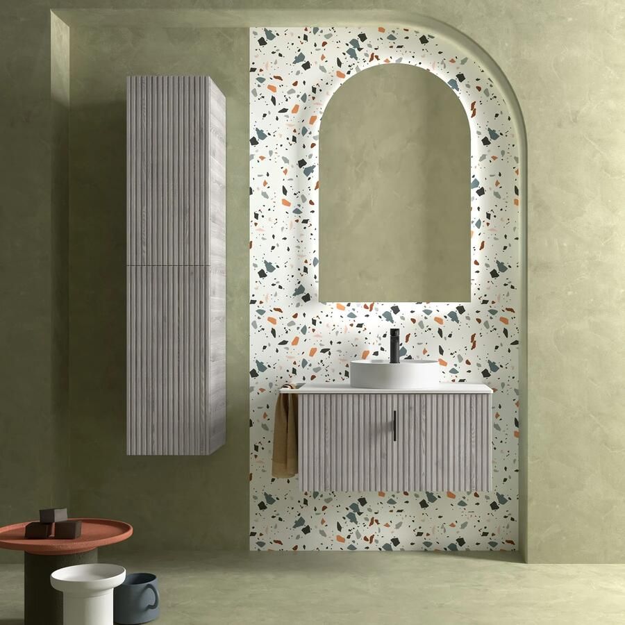 Muebles Raya onderkast ribbelfront 80cm met 1 softclose lade en binnenlade eiken grijs