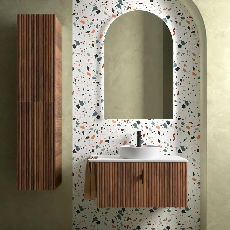 Muebles Raya onderkast ribbelfront 90cm met 1 softclose lade walnoot