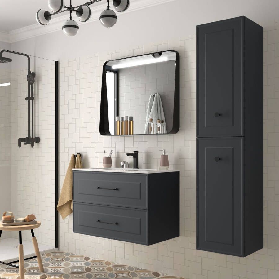 Muebles Renoir badmeubel 100cm antraciet met keramische wastafel en langwerpige handgrepen zwart
