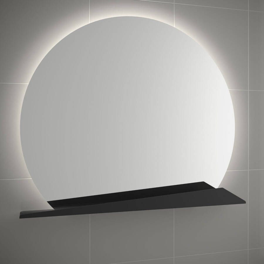 Muebles Sun spiegel met LED-verlichting en spiegelplank 100cm mat zwart