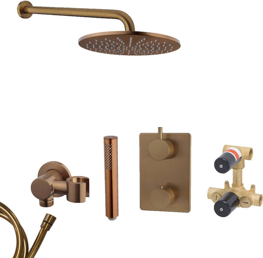 Mueller Bronzo inbouw regendouche met hoofddouche 25cm en muurarm 35cm brons koper geborsteld
