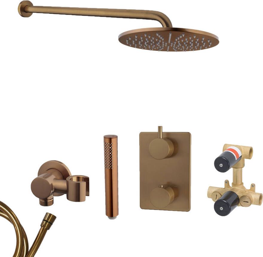 Mueller Bronzo inbouw regendouche met hoofddouche 25cm en muurarm 45cm brons koper geborsteld