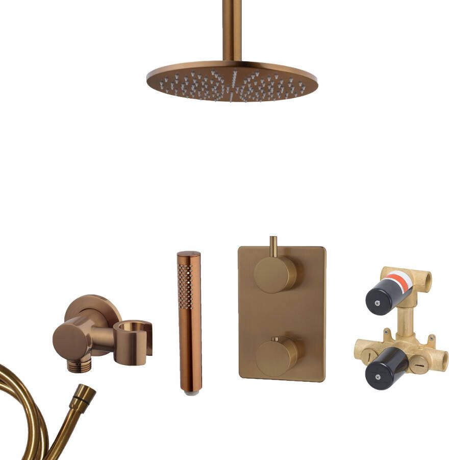 Mueller Bronzo inbouw regendouche met hoofddouche 25cm en plafondarm 15cm brons koper geborsteld