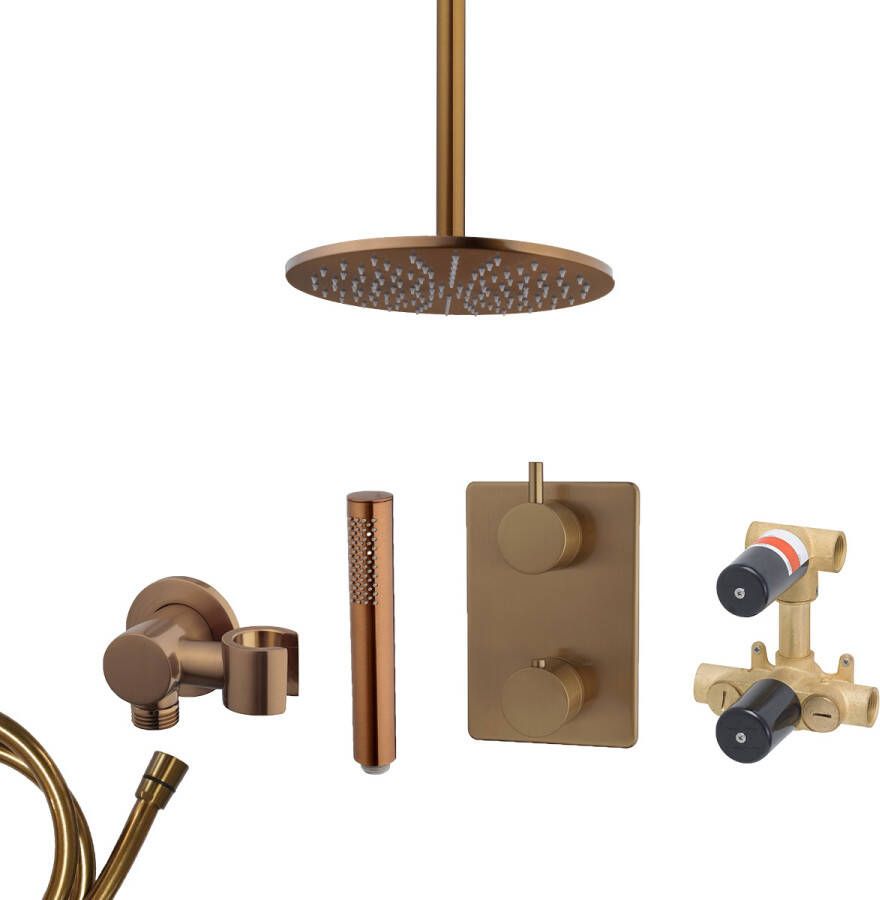 Mueller Bronzo inbouw regendouche met hoofddouche 25cm en plafondarm 30cm brons koper geborsteld