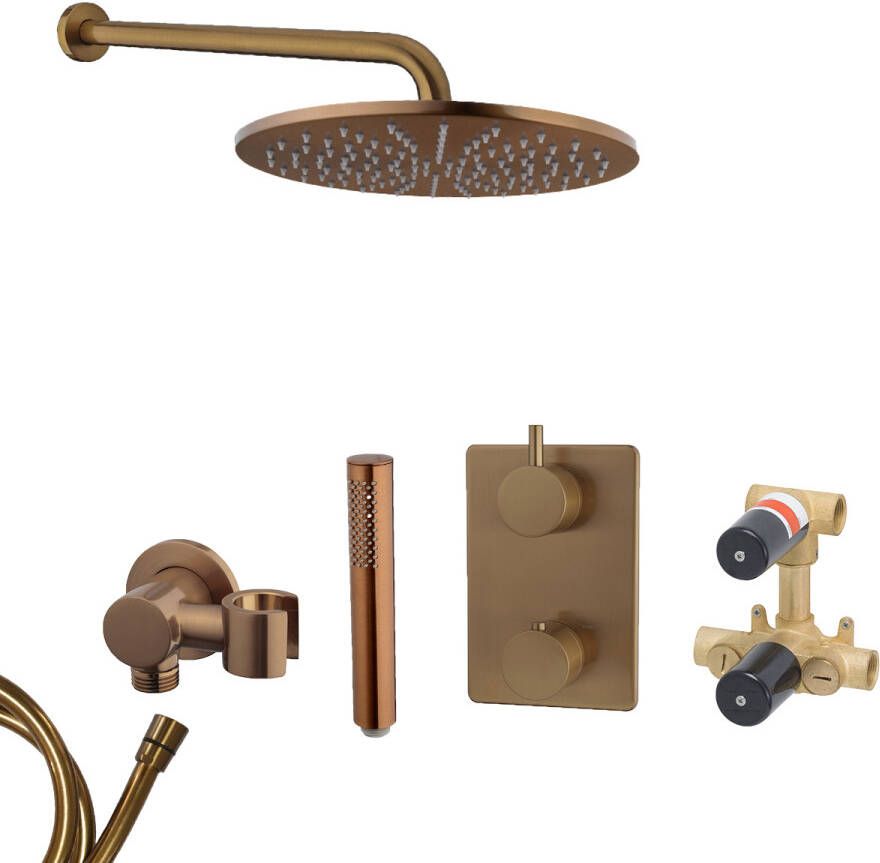 Mueller Bronzo inbouw regendouche met hoofddouche 30cm en muurarm 35cm brons koper geborsteld
