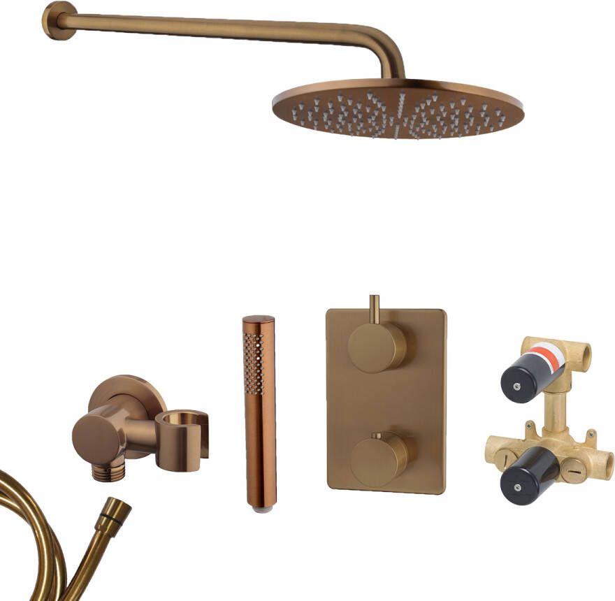 Mueller Bronzo inbouw regendouche met hoofddouche 30cm en muurarm 45cm brons koper geborsteld