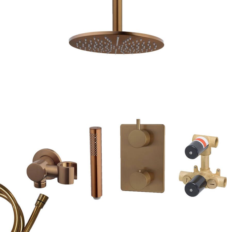 Mueller Bronzo inbouw regendouche met hoofddouche 30cm en plafondarm 15cm brons koper geborsteld