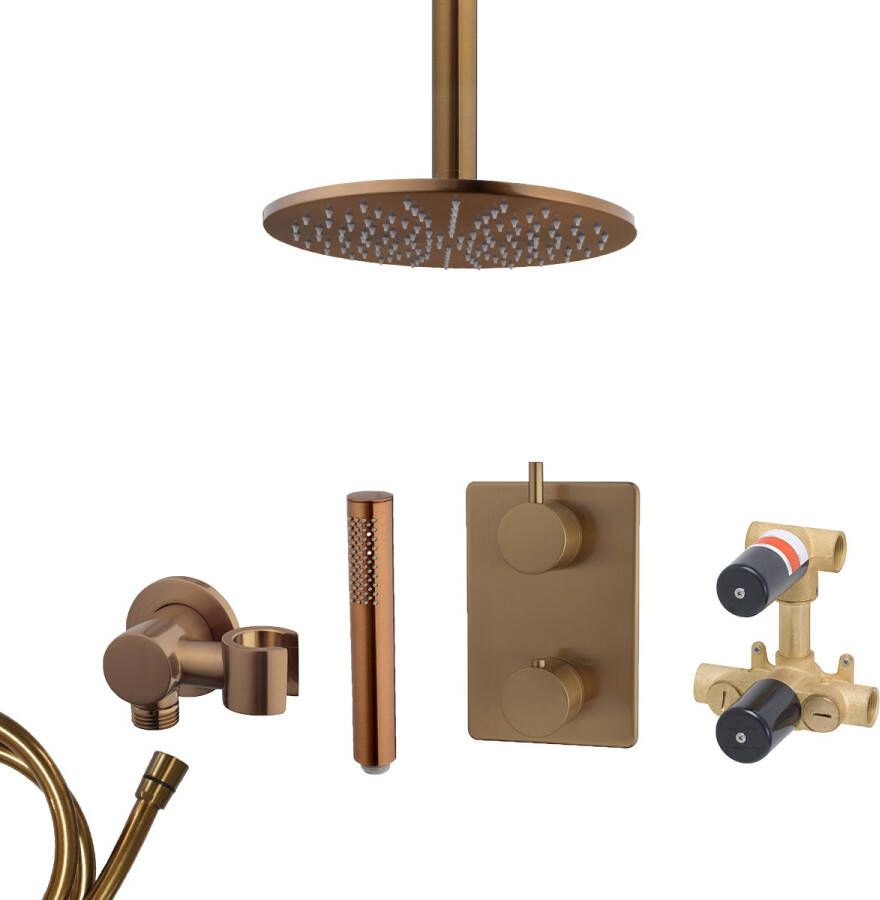 Mueller Bronzo inbouw regendouche met hoofddouche 30cm en plafondarm 20cm brons koper geborsteld