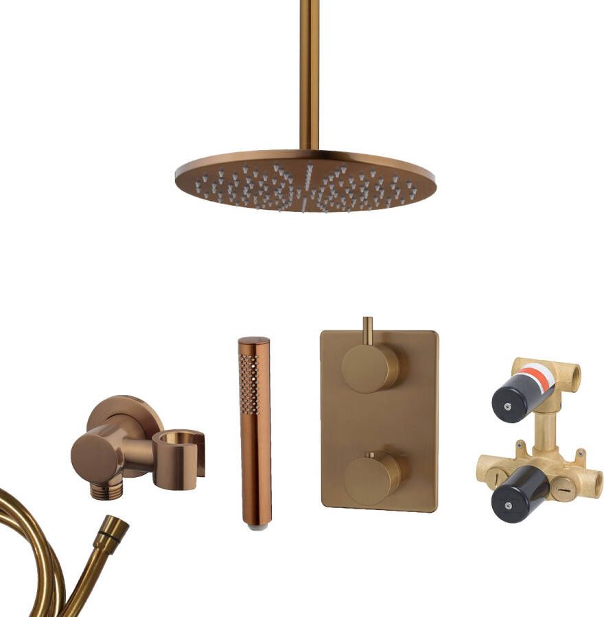 Mueller Bronzo inbouw regendouche met hoofddouche 30cm en plafondarm 30cm brons koper geborsteld