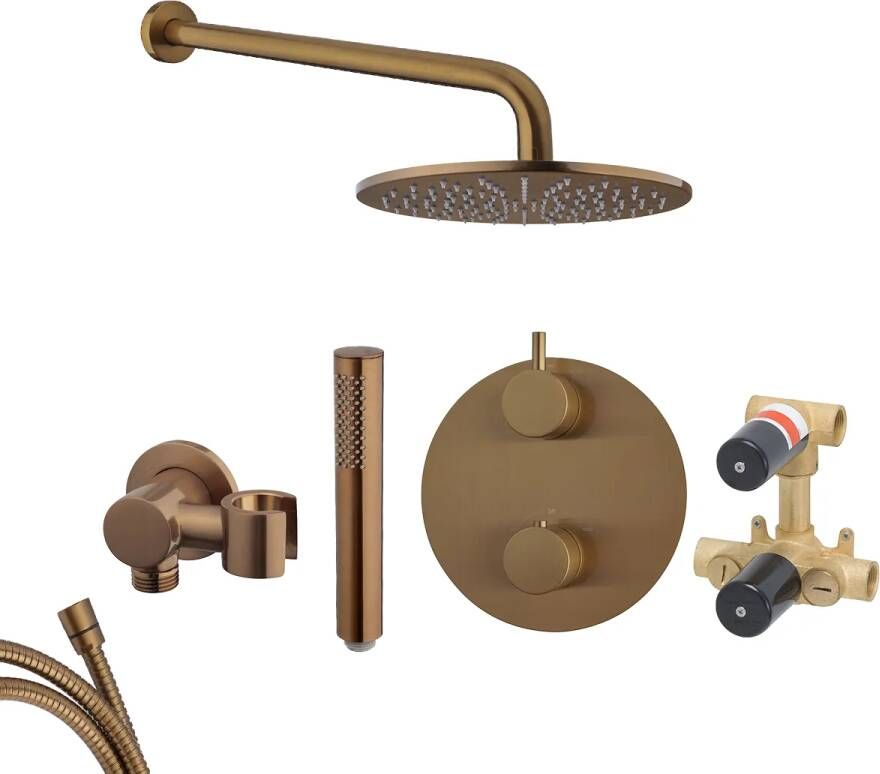 Mueller Bronzo inbouw regendouche rond met 25cm hoofddouche en muurarm 45cm brons koper geborsteld