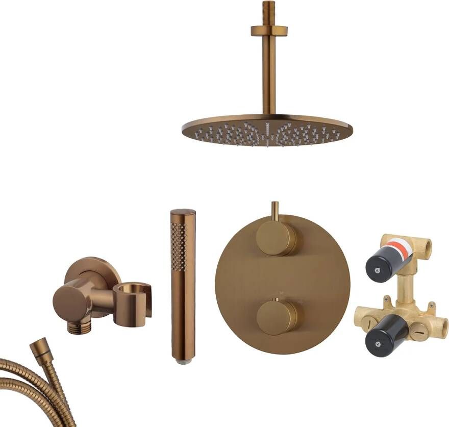 Mueller Bronzo inbouw regendouche rond met 25cm hoofddouche en plafondarm 15cm brons koper geborsteld