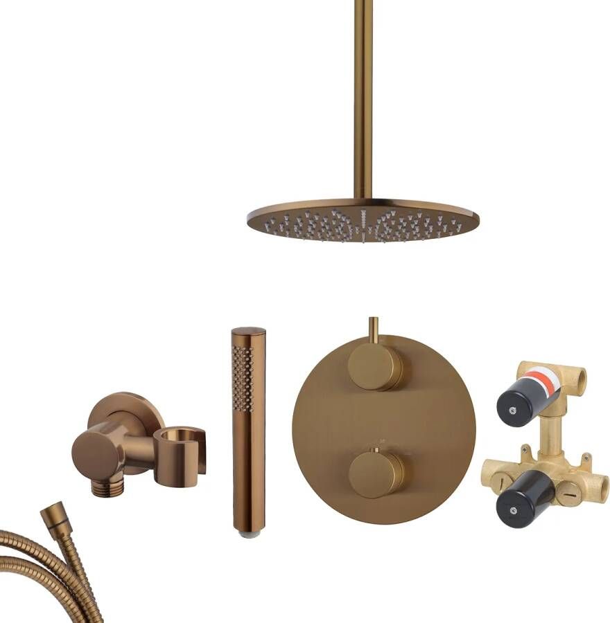 Mueller Bronzo inbouw regendouche rond met 25cm hoofddouche en plafondarm 30cm brons koper geborsteld