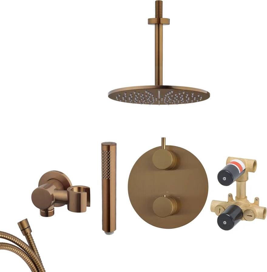Mueller Bronzo inbouw regendouche rond met 30cm hoofddouche en plafondarm 20cm brons koper geborsteld