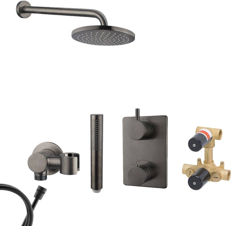 Mueller Ferro inbouw regendouche met hoofddouche 20cm en muurarm 35cm gunmetal verouderd ijzer