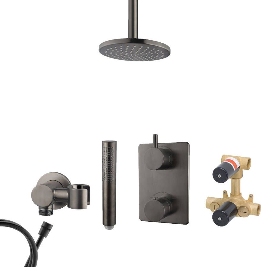Mueller Ferro inbouw regendouche met hoofddouche 20cm en plafondarm 15cm gunmetal verouderd ijzer
