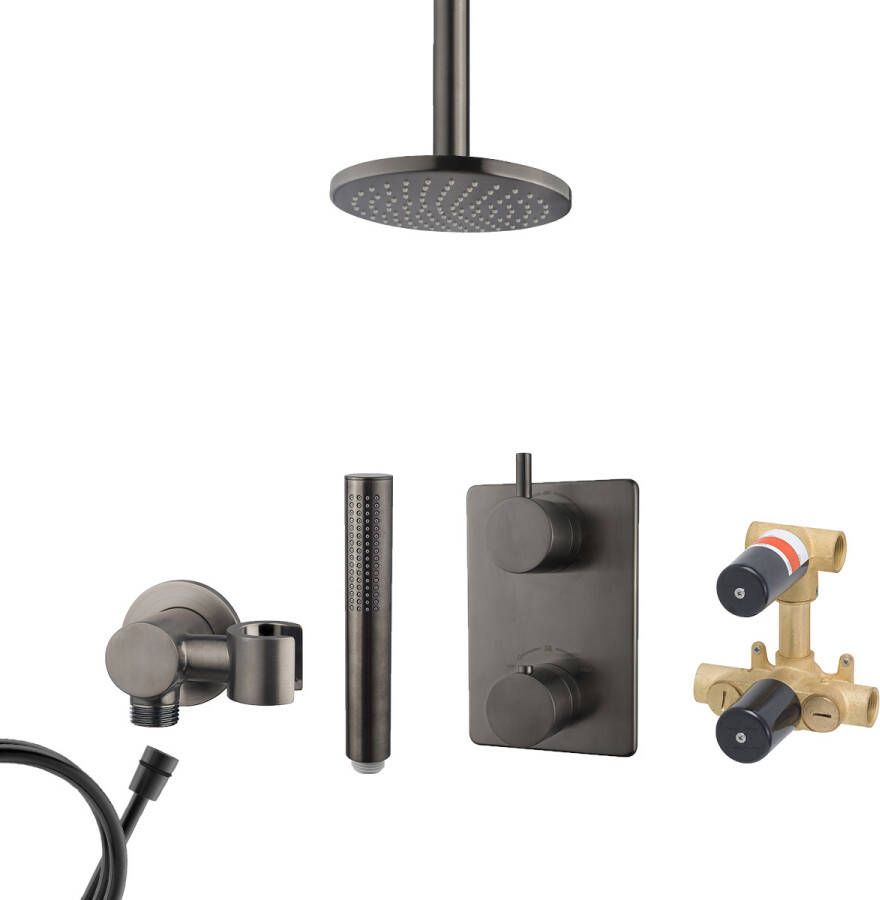 Mueller Ferro inbouw regendouche met hoofddouche 20cm en plafondarm 20cm gunmetal verouderd ijzer