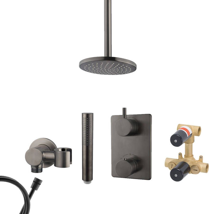 Mueller Ferro inbouw regendouche met hoofddouche 20cm en plafondarm 30cm gunmetal verouderd ijzer