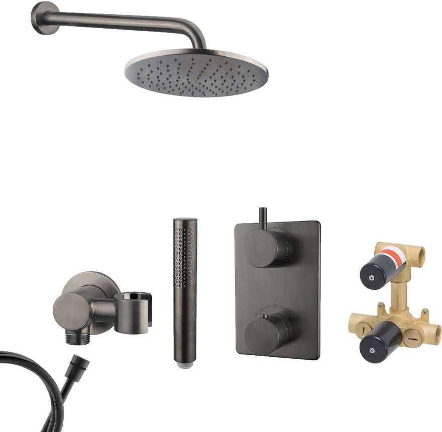 Mueller Ferro inbouw regendouche met hoofddouche 25cm en muurarm 35cm gunmetal verouderd ijzer