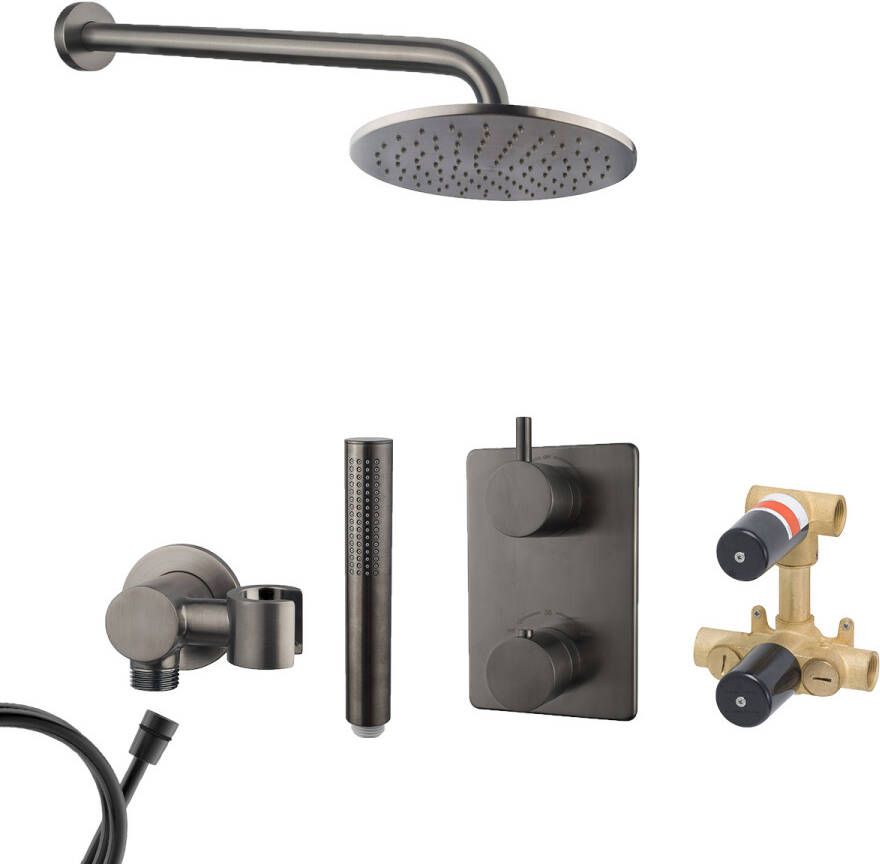 Mueller Ferro inbouw regendouche met hoofddouche 25cm en muurarm 45cm gunmetal verouderd ijzer