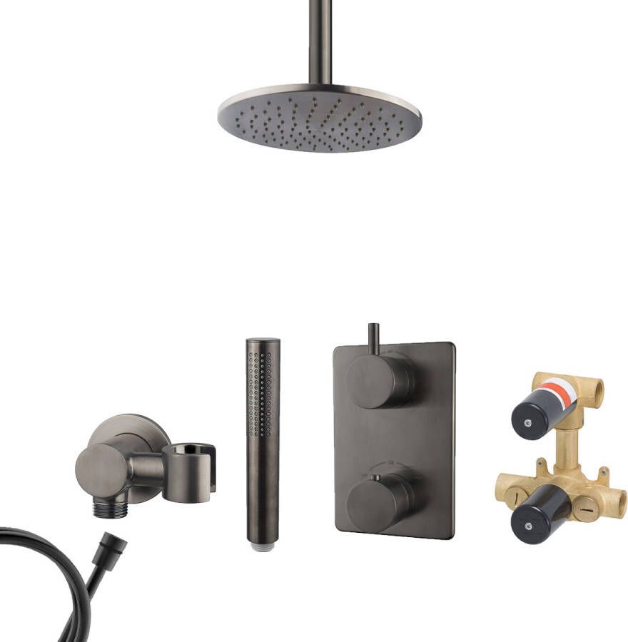 Mueller Ferro inbouw regendouche met hoofddouche 25cm en plafondarm 15cm gunmetal verouderd ijzer