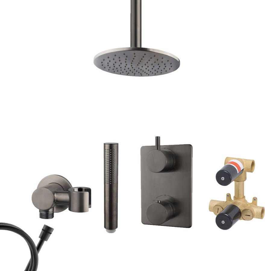 Mueller Ferro inbouw regendouche met hoofddouche 25cm en plafondarm 20cm gunmetal verouderd ijzer