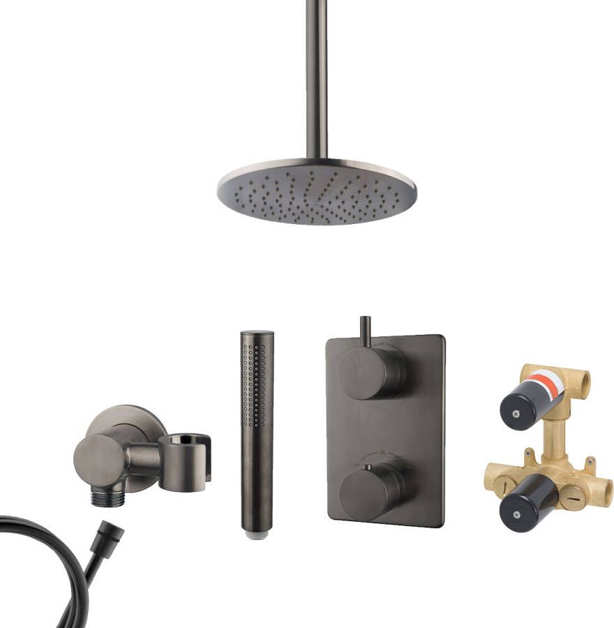 Mueller Ferro inbouw regendouche met hoofddouche 25cm en plafondarm 30cm gunmetal verouderd ijzer