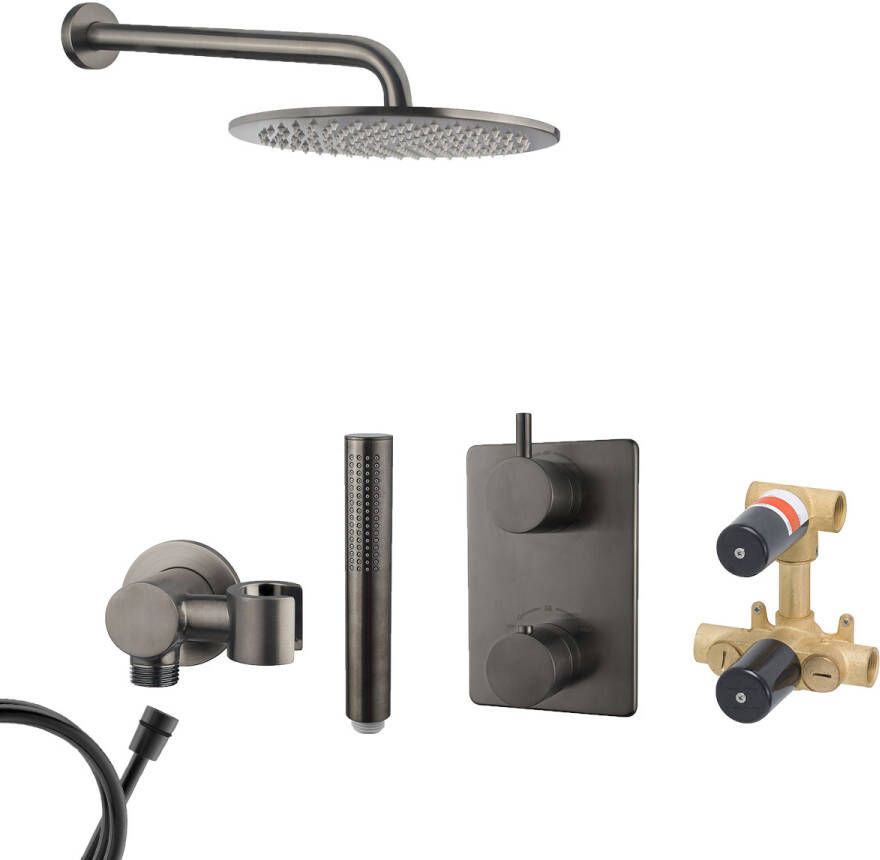 Mueller Ferro inbouw regendouche met hoofddouche 30cm en muurarm 35cm gunmetal verouderd ijzer