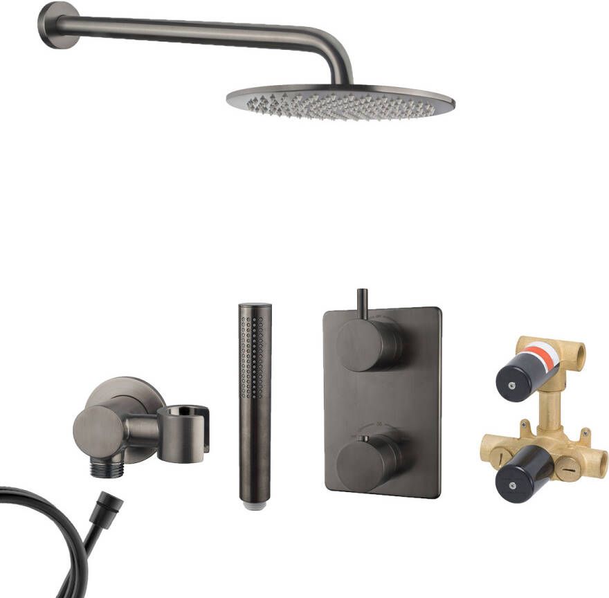 Mueller Ferro inbouw regendouche met hoofddouche 30cm en muurarm 45cm gunmetal verouderd ijzer