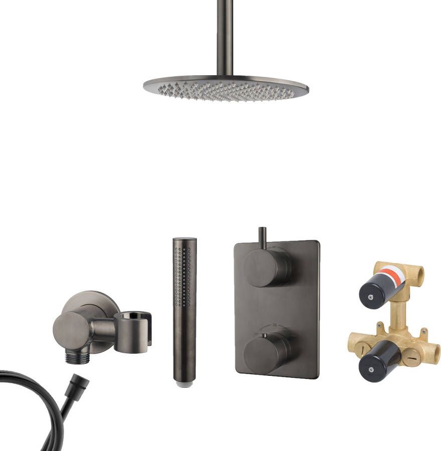 Mueller Ferro inbouw regendouche met hoofddouche 30cm en plafondarm 15cm gunmetal verouderd ijzer
