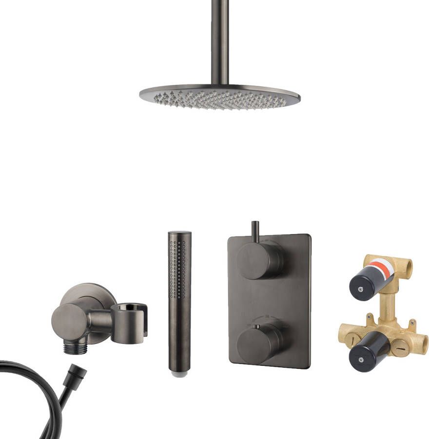 Mueller Ferro inbouw regendouche met hoofddouche 30cm en plafondarm 20cm gunmetal verouderd ijzer