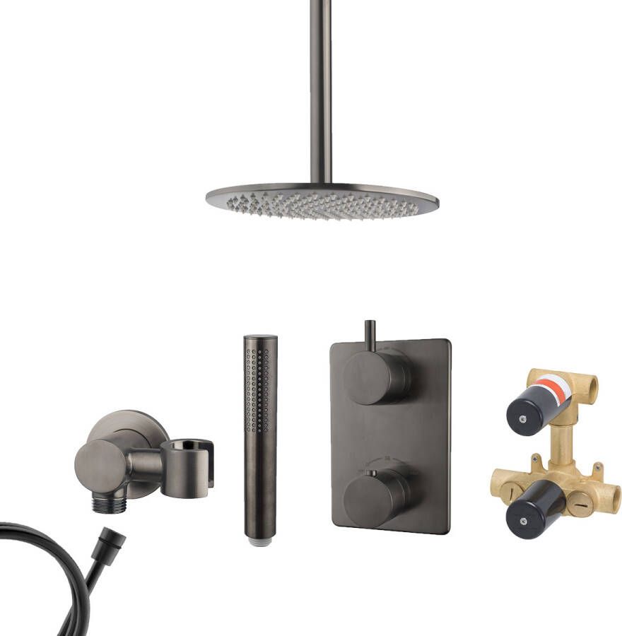 Mueller Ferro inbouw regendouche met hoofddouche 30cm en plafondarm 30cm gunmetal verouderd ijzer