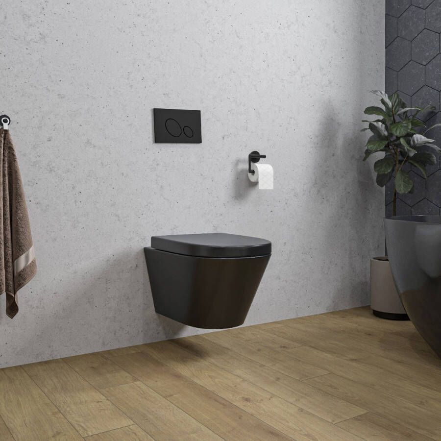 Mueller Filo randloos toilet met dikke toiletzitting 53cm zwart mat