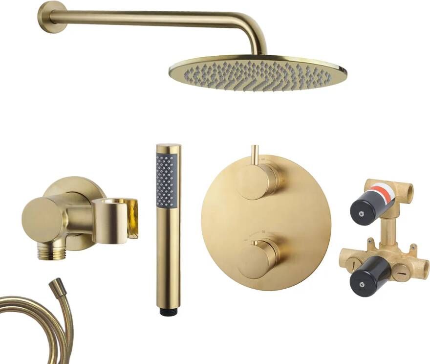Mueller Gold inbouw regendouche rond met 20cm hoofddouche en muurarm 45cm messing geborsteld