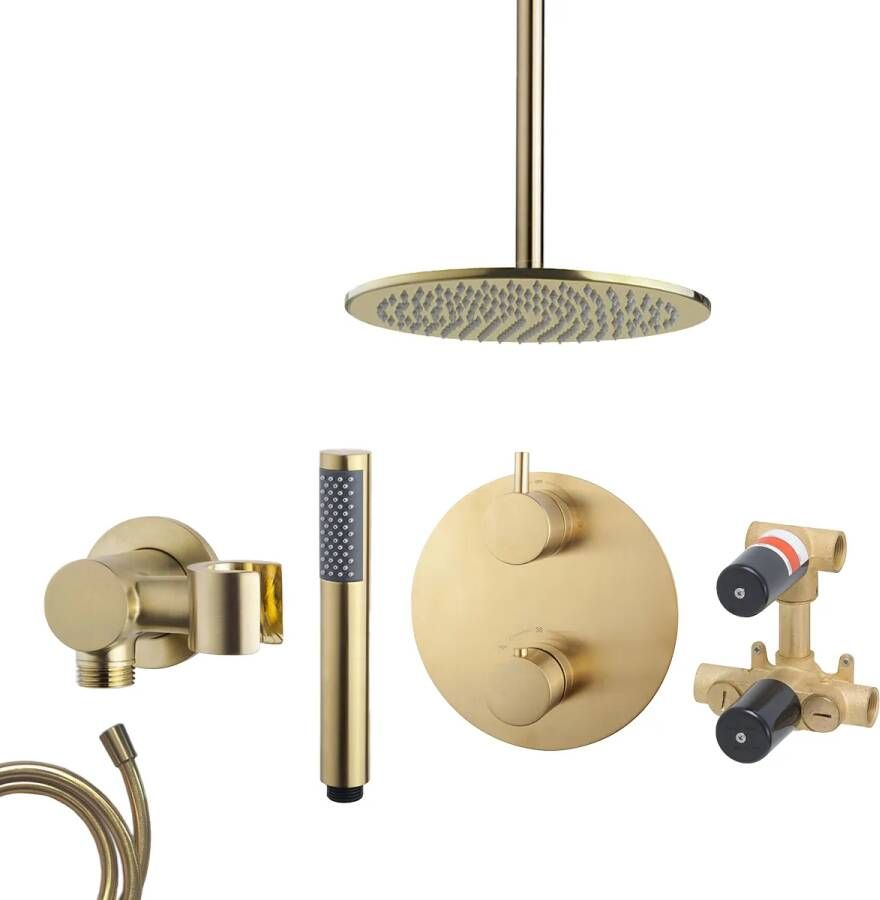 Mueller Gold inbouw regendouche rond met 20cm hoofddouche en plafondarm 30cm messing geborsteld