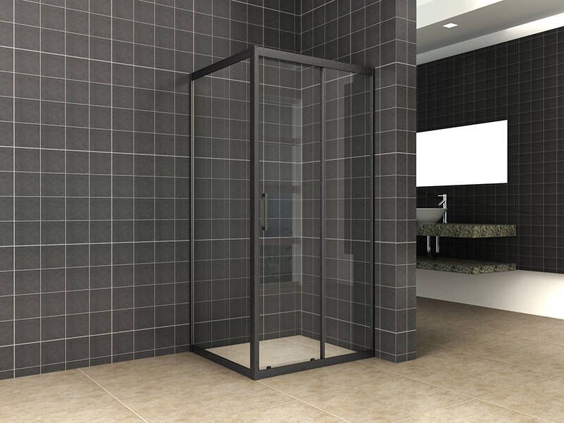 Mueller Manhattan zijwand voor douchedeur 90x200cm mat zwart anti-kalk
