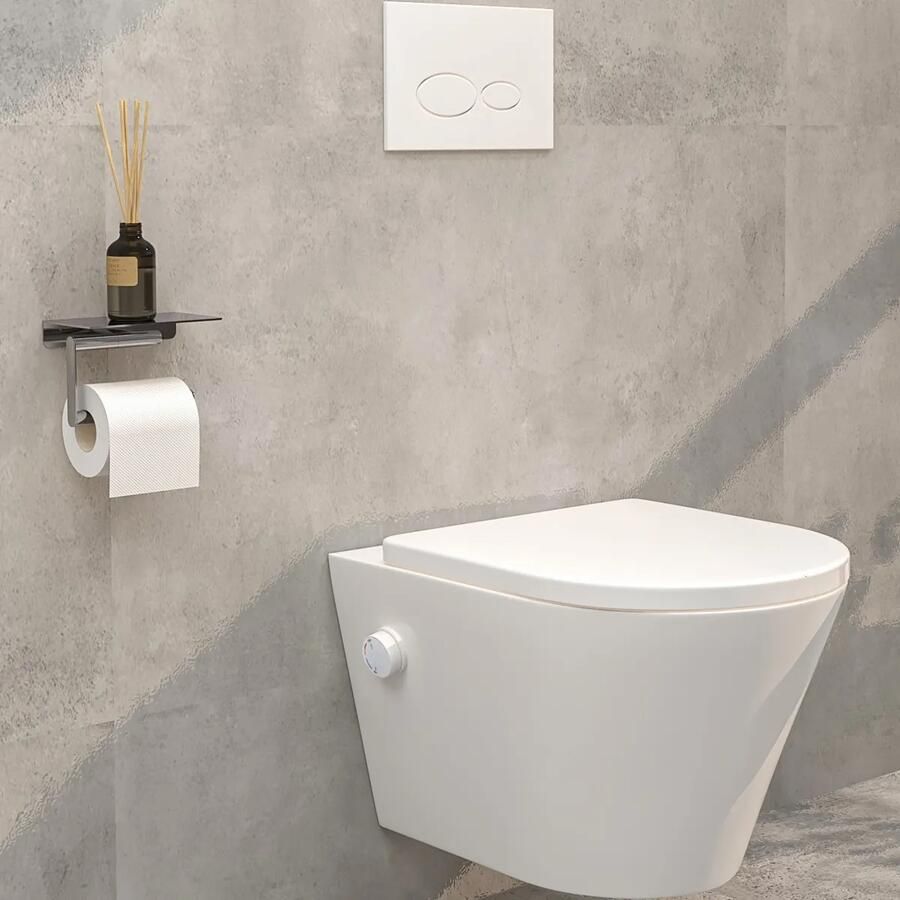 Mueller Afesta randloos toiletpot met bidetsproeier warm koud en dunne softclose zitting wit mat
