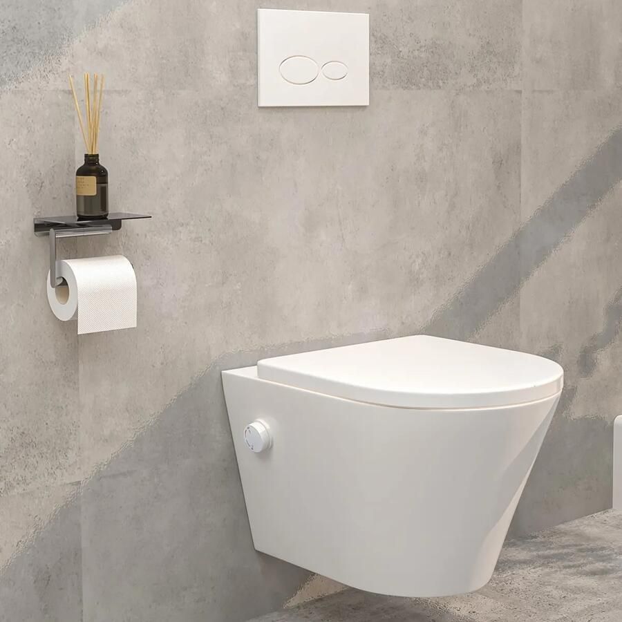 Mueller Afesta randloos toiletpot met bidetsproeier warm koud en dunne softclose zitting wit glans