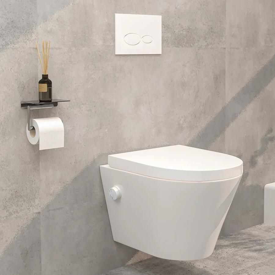 Mueller Afesta randloos toiletpot met bidetsproeier warm koud en softclose zitting wit glans