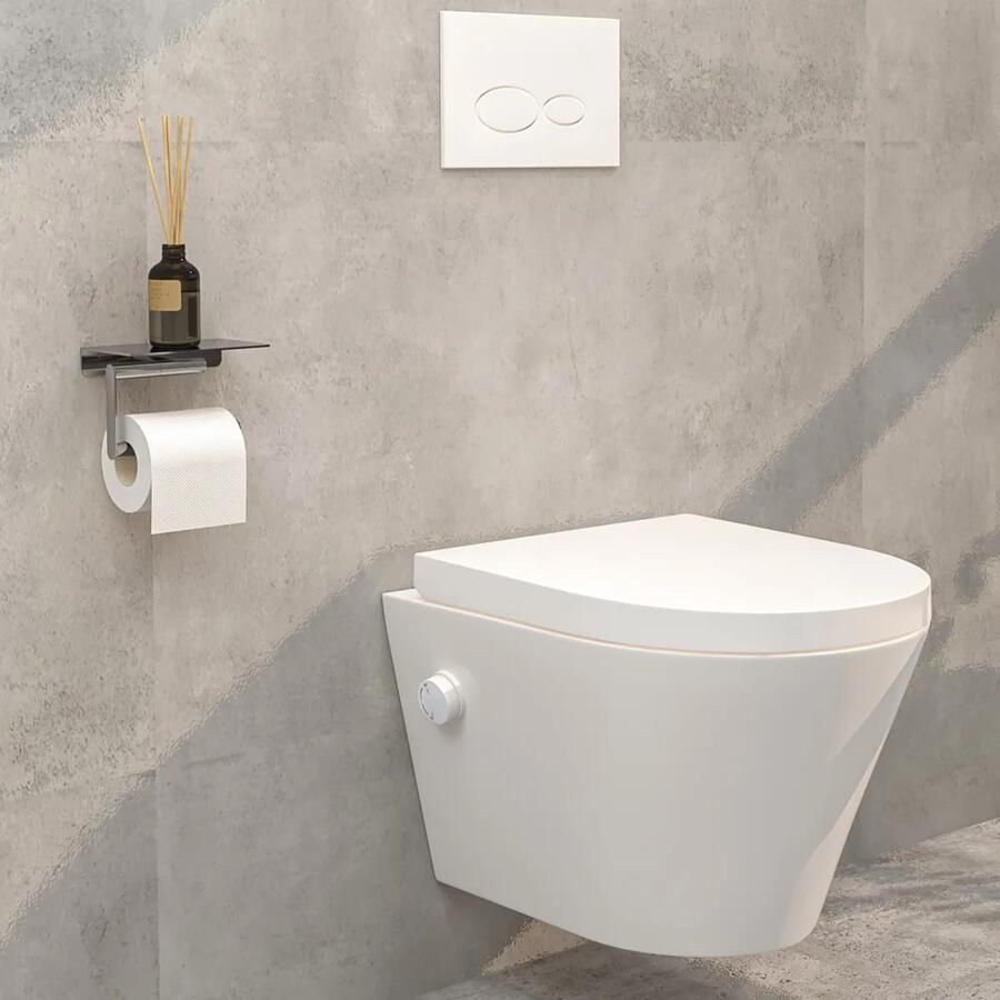 Mueller Afesta randloos toiletpot met bidetsproeier warm koud en softclose zitting wit mat