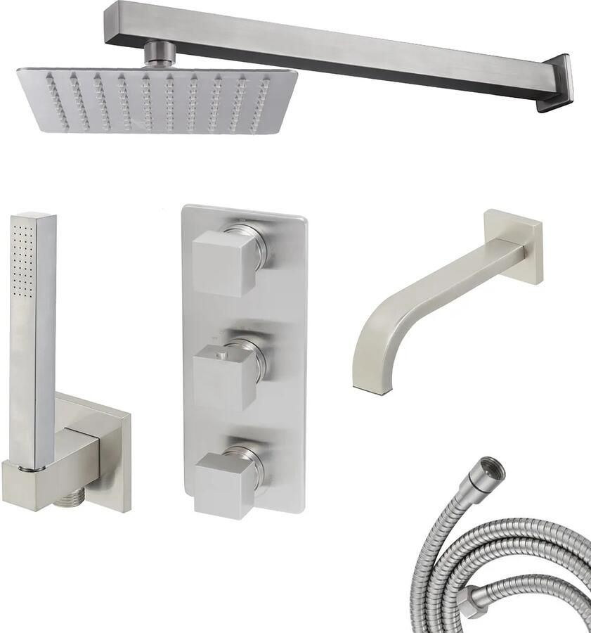 Mueller Cube inbouw regendouche 3-wegs met 20cm hoofddouche en muurarm RVS