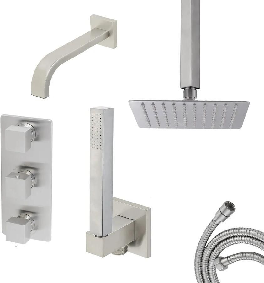 Mueller Cube inbouw regendouche 3-wegs met 20cm hoofddouche en plafondarm RVS