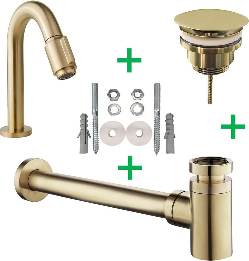 Mueller Gold fonteinkraanset messing geborsteld