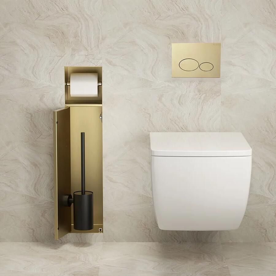 Mueller Gold inbouw toiletrol en borstelhouder betegelbaar messing geborsteld