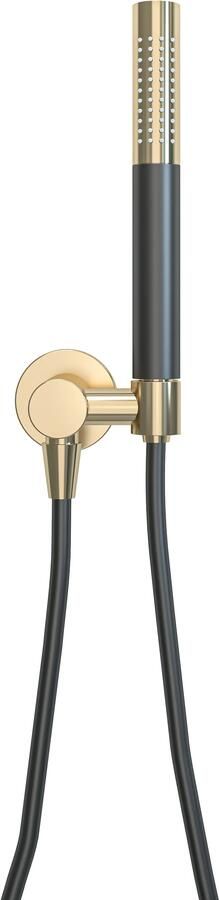 Mueller Gold staafhanddoucheset met wandaansluitbocht mat zwart met messing geborsteld